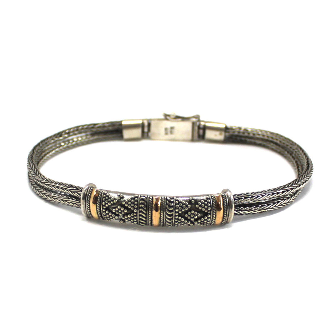 Unisex jewellery. An handmade bracelet. One chain. Sterling silver and 18K gold.