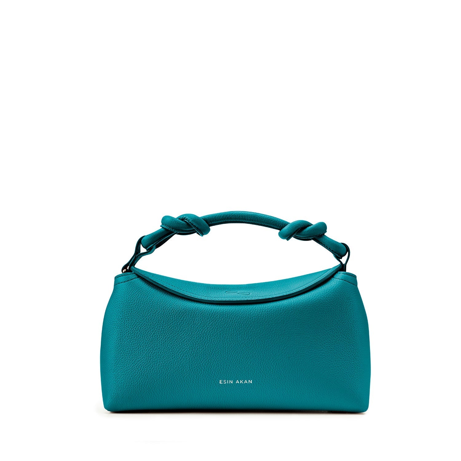 Midi Sloane teal Italian leather crossbody bag. With top handle. Side view on white background.