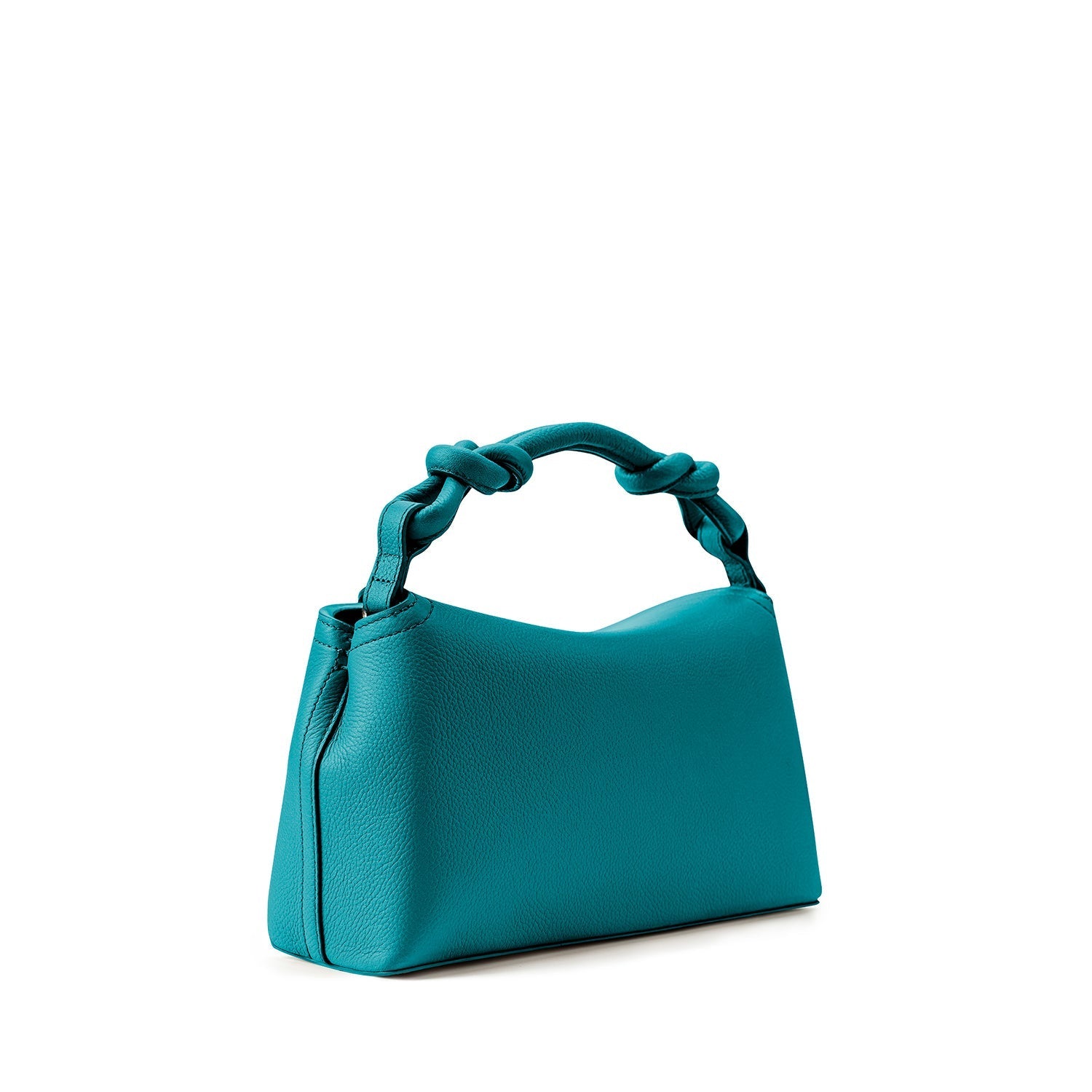 Midi Sloane teal Premium Italian leather handbag with signature knot top handle. 