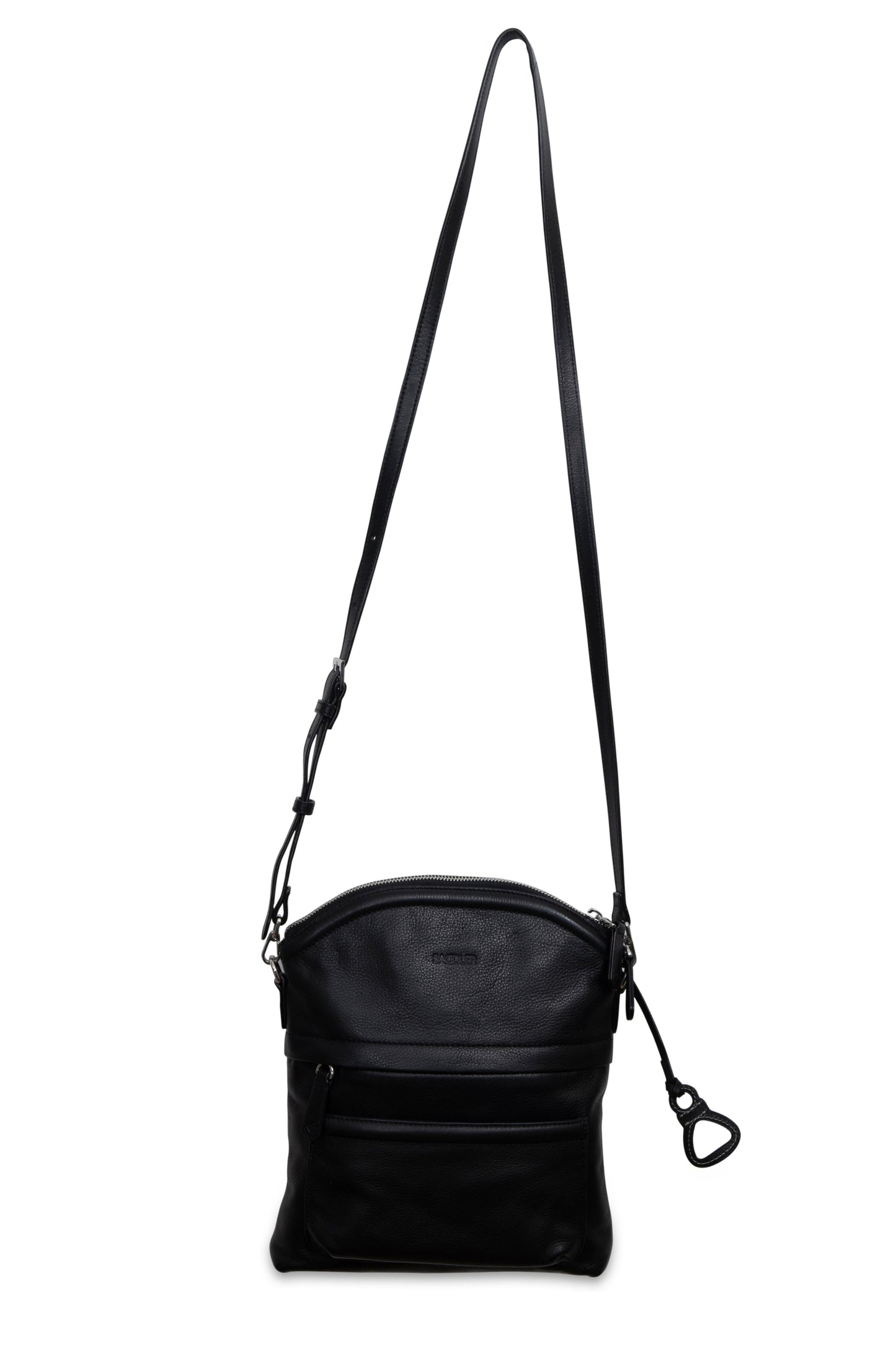 Kimberley handcrafted black leather crossbody bag. Black strap.