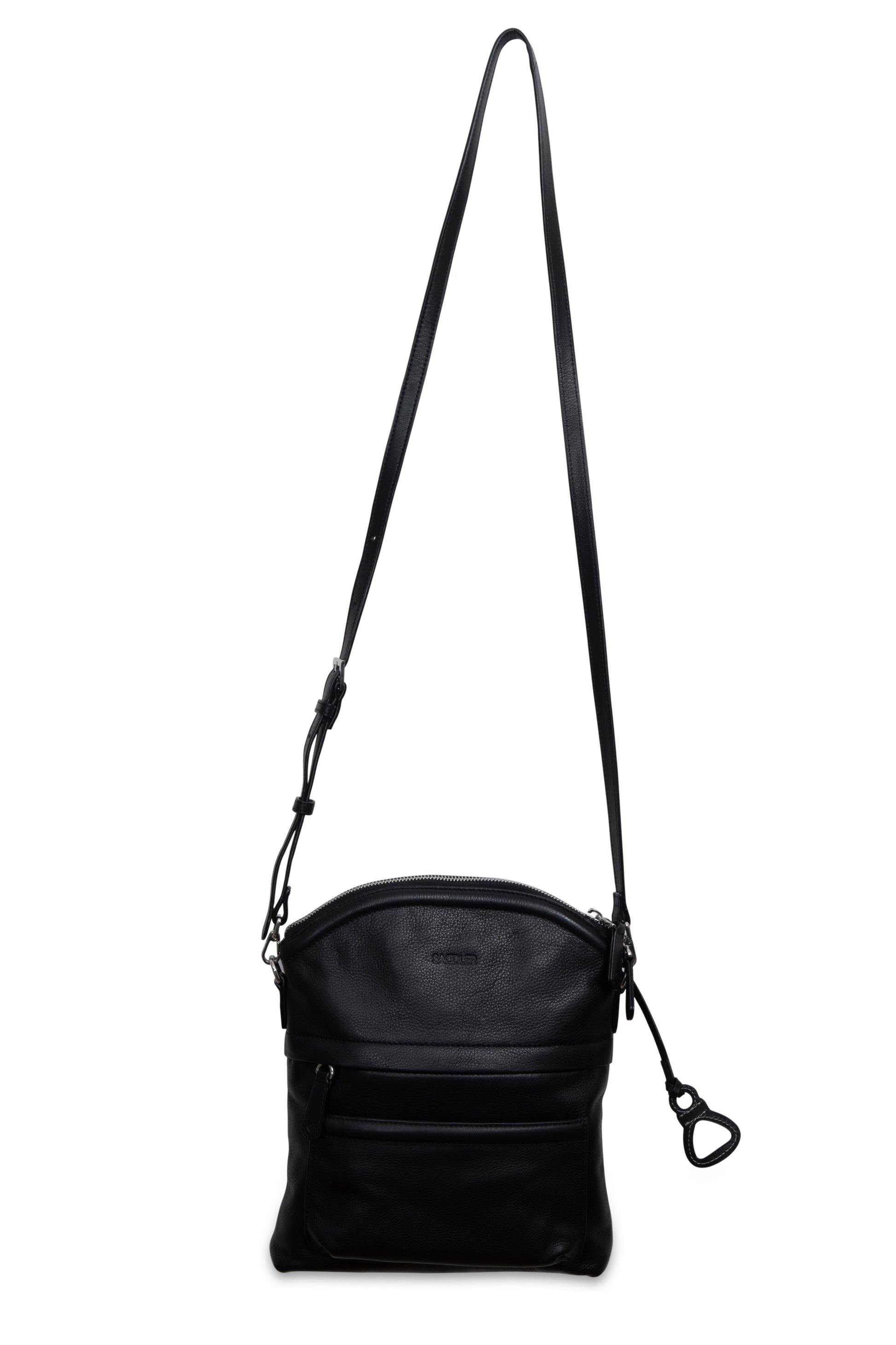 Kimberley handcrafted black leather crossbody bag. Black strap.