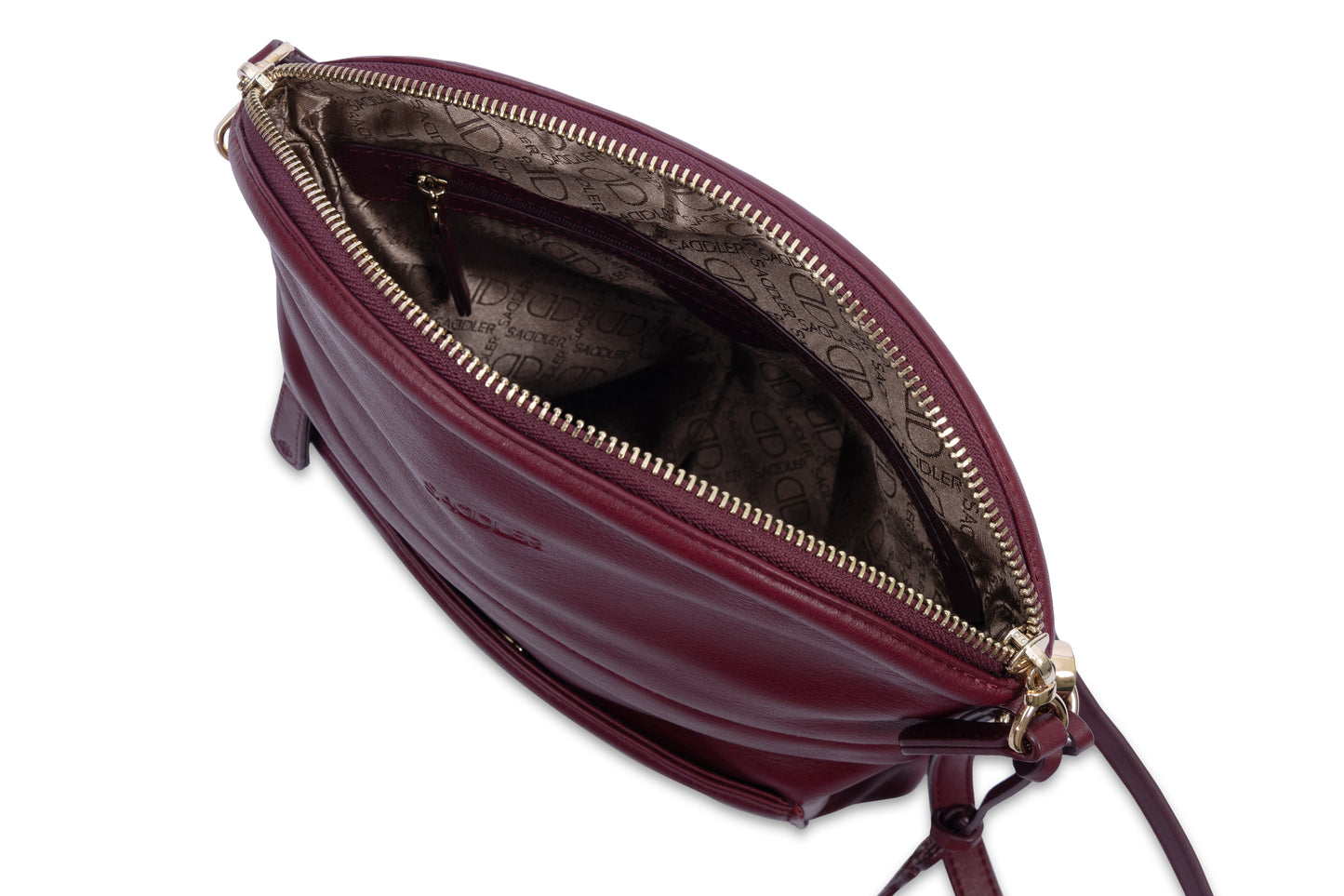 Kimberley leather crossbody bag in Bordeaux – interior view