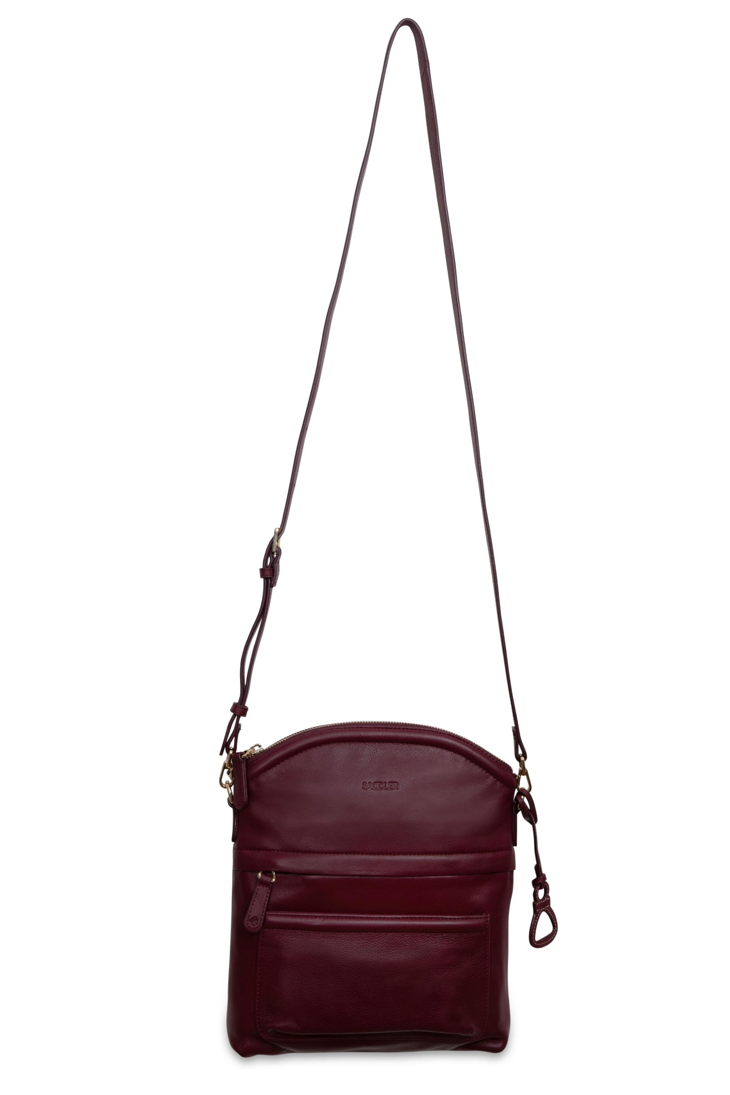 Kimberley Bordeaux leather crossbody bag. Leather strap. 