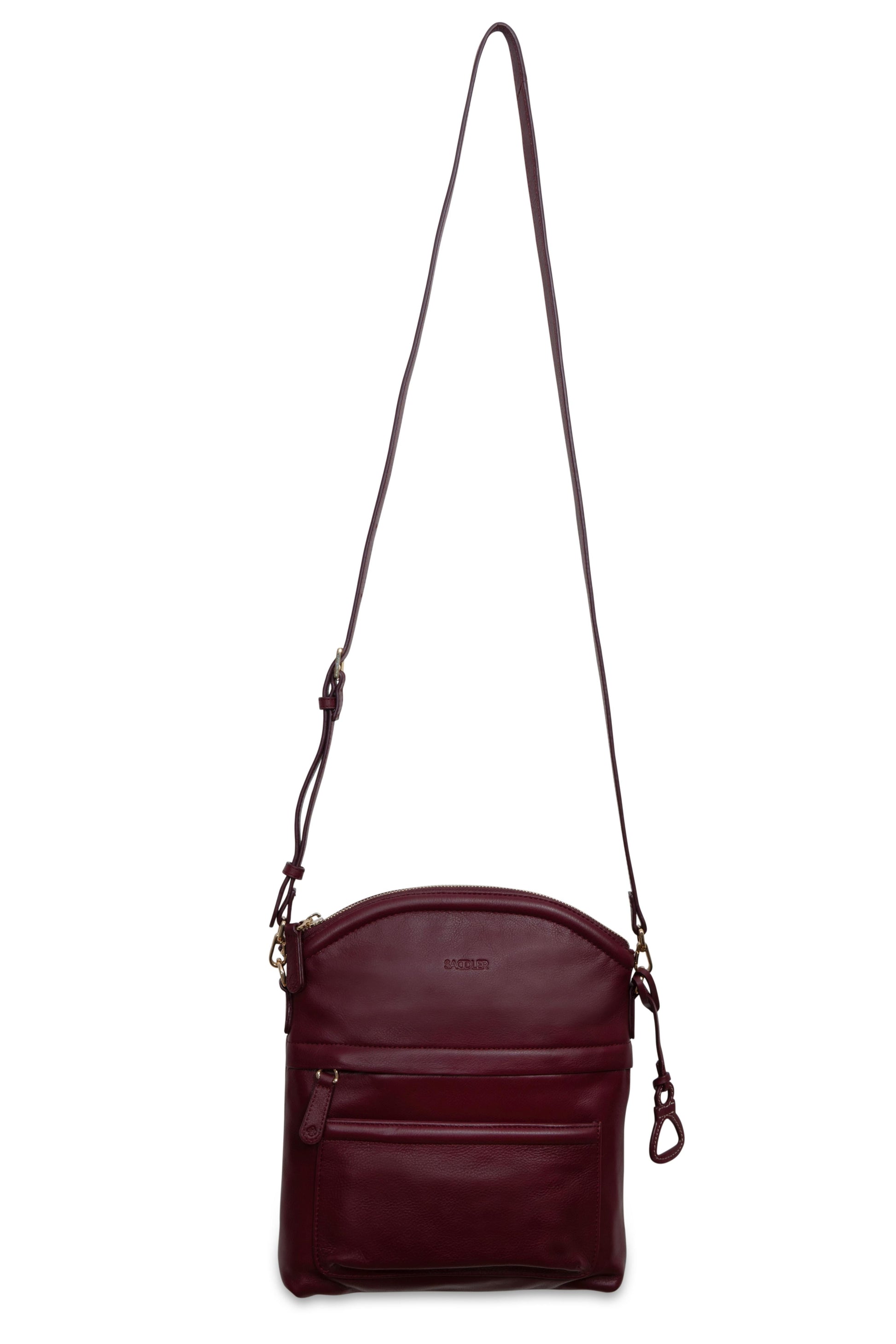 Kimberley Bordeaux leather crossbody bag. Leather strap. 
