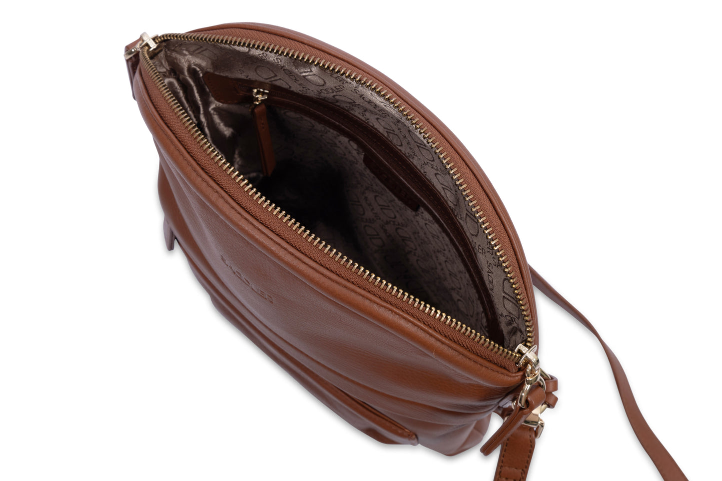 Kimberley leather crossbody bag in tan – interior view