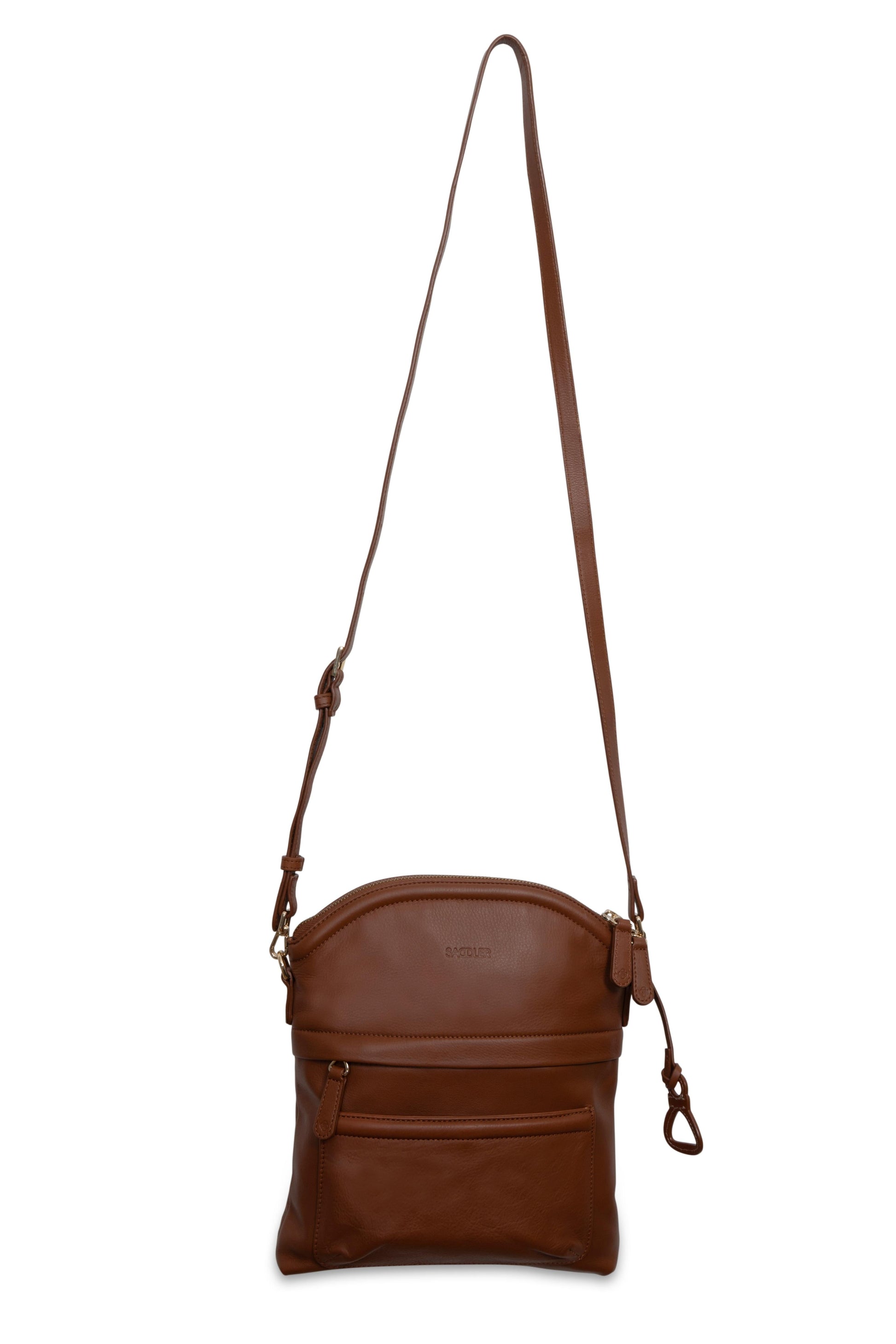Kimberley handcrafted leather crossbody bag in tan. Leather strap.