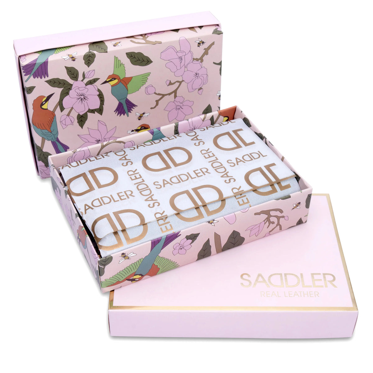 The pretty free floral gift box provided with every Saddler Annie women's leather wallet.
