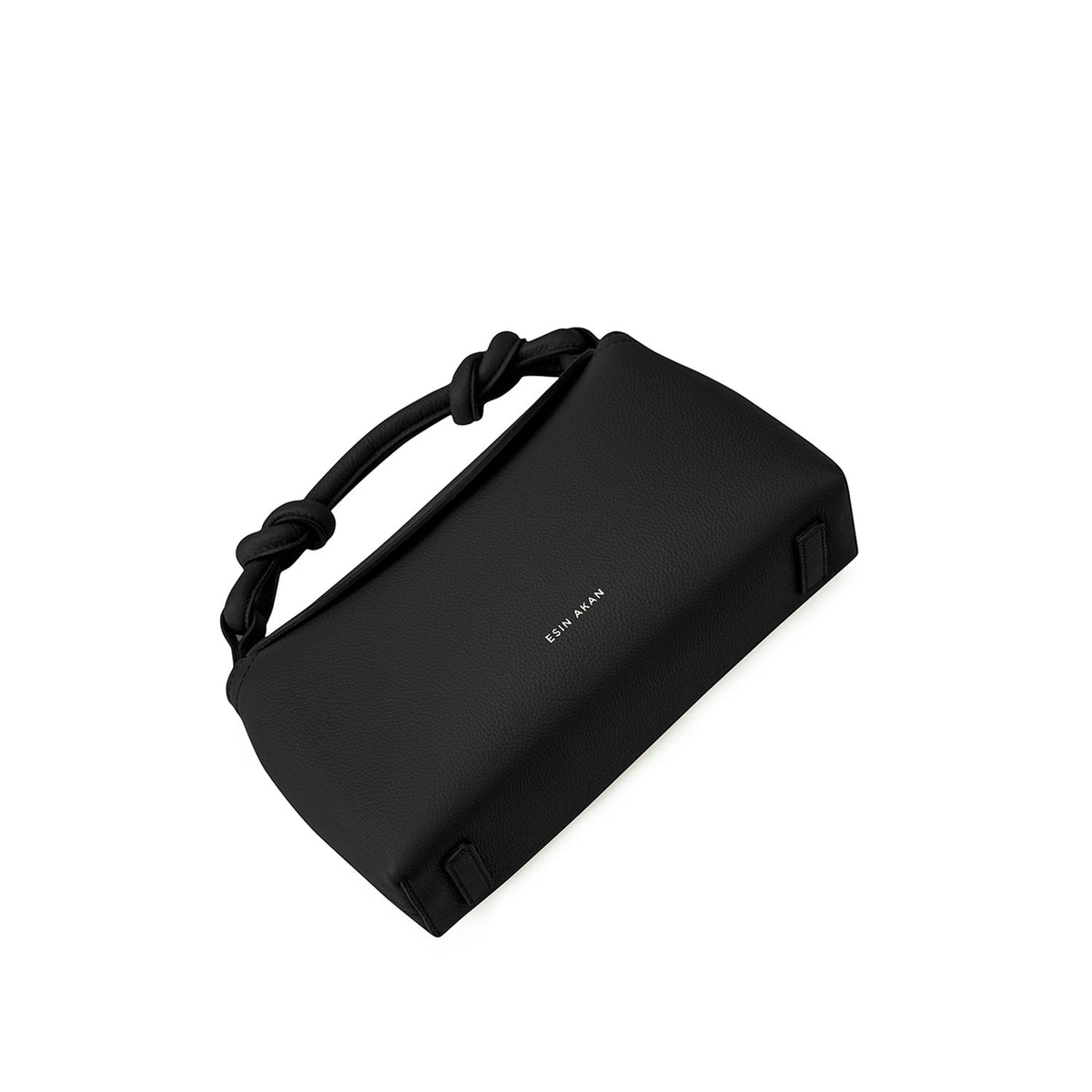 Shows the front side and underneath the Sloane Midi Crossbody handbag. Black premium Italian leather.