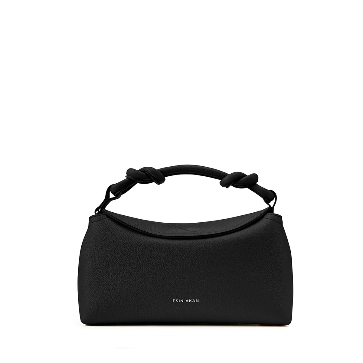 A Sloane Midi Crossbody handbag. Knotted handle. Black leather. 'Esin Akan' branding.